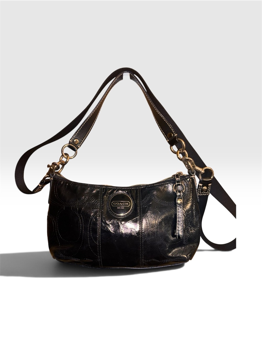 Coach F15141 Signature Demi Patent Leather Shoulder Bag with Silver Hardware